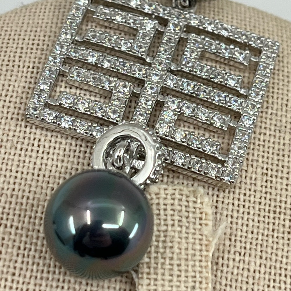 Joseph Esposito 925 Diamonique Necklace with Black Cultured Pearls – 18-20" - Picture 1 of 16